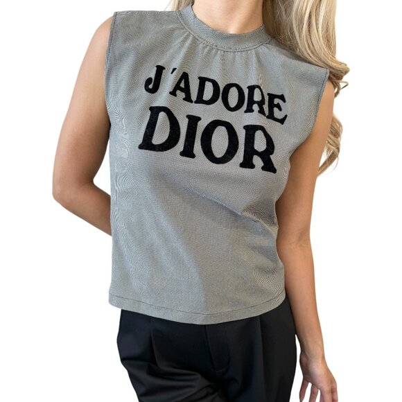 Christian Dior Vintage 2002 J'ADORE Logo Tank Top #36 Gray Black Nylon  [106423] - Picture 1 of 12